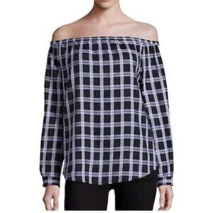 rag & bone/JEAN  Greta Off The Shoulder Black and White Plaid Blouse - Size XS